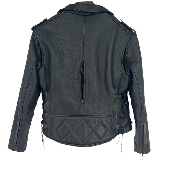 𝅺FOX CREEK Leather Moto Bikercore Gorpcore Motorcycle Jacket SZ Large - Picture 3 of 15